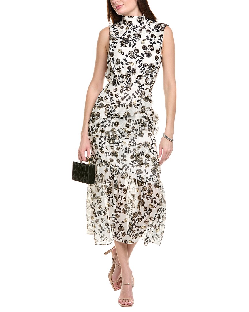 Saloni Stamped Silk Midi Dress