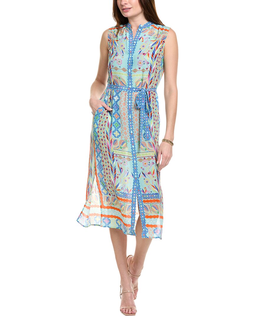 Saloni Tilly Midi Dress In Patched Needlework Placement In Blue