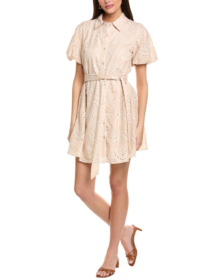 Sam Edelman Embroidered Eyelet Puff Sleeve Shirtdress In Beige
