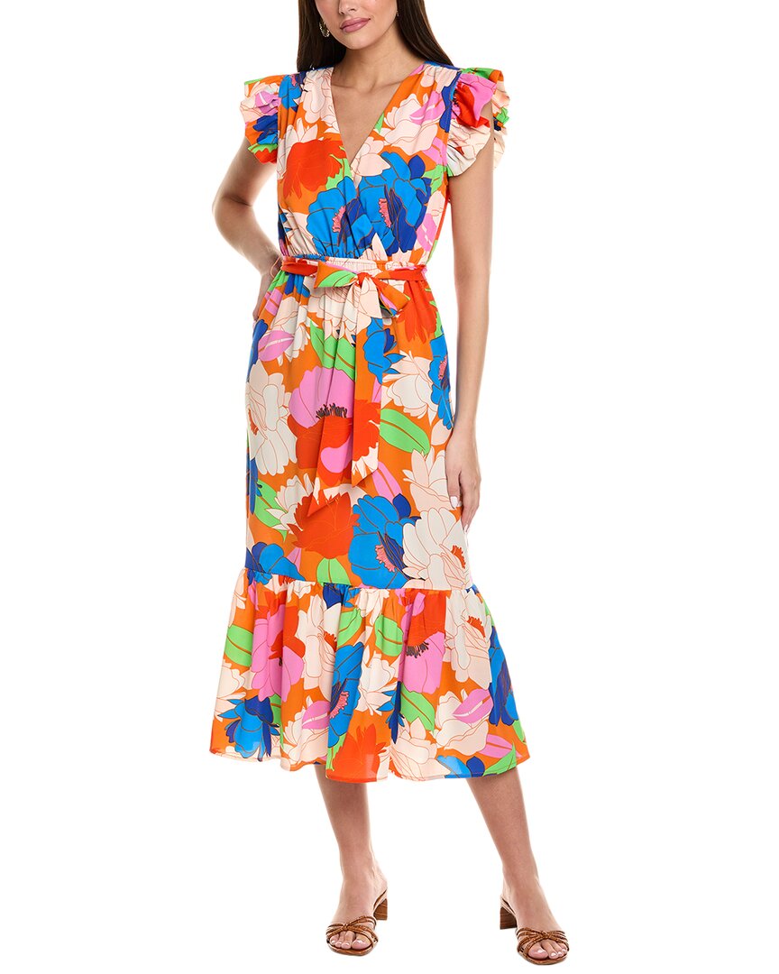 Sam Edelman Retro Range Floral Midi Dress In Orange