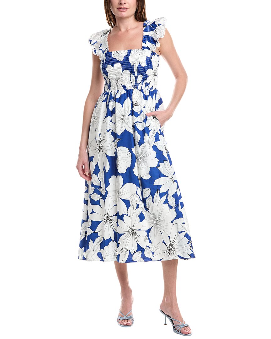 Anne Klein Ruffle Smocked Midi Dress In Blue