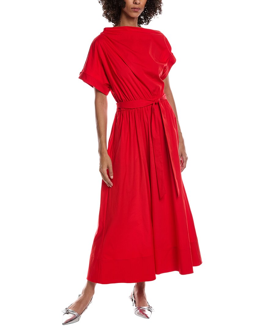 Lela Rose Asymmetrical Poplin Midi Dress In Red