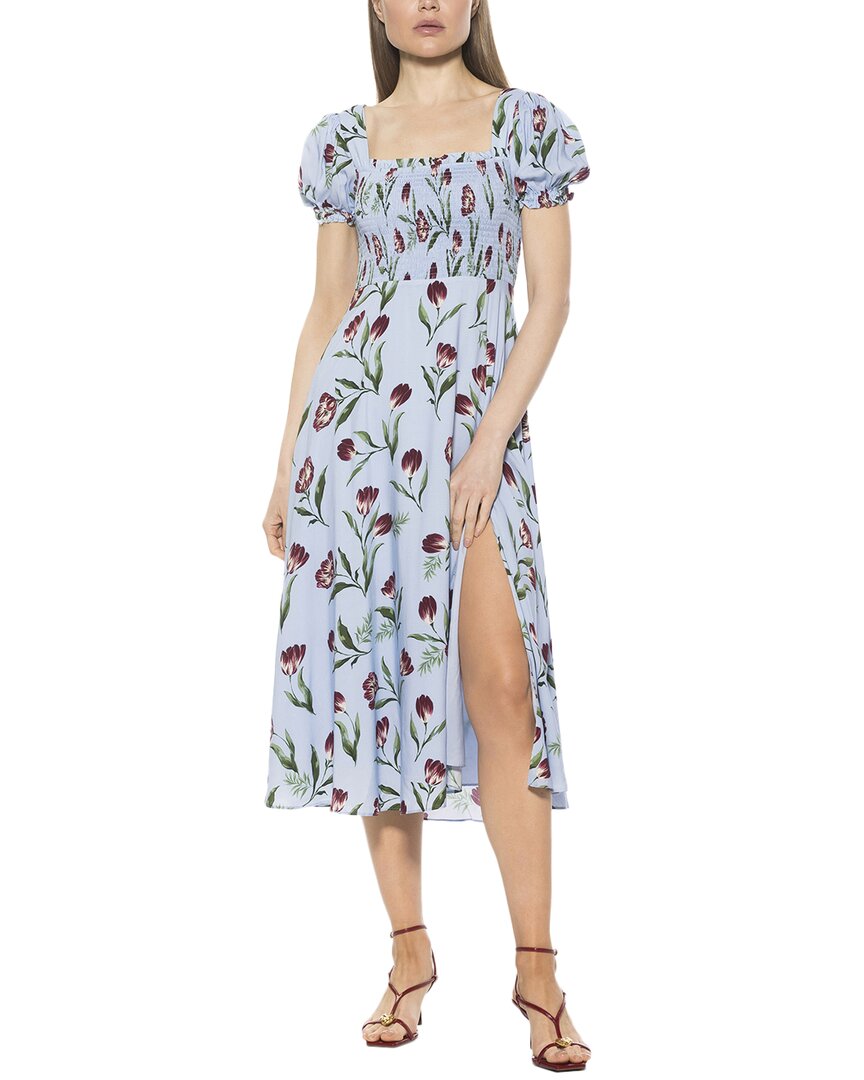 Alexia Admor Iris Smocked Short Sleeve Midi Dress In Gray