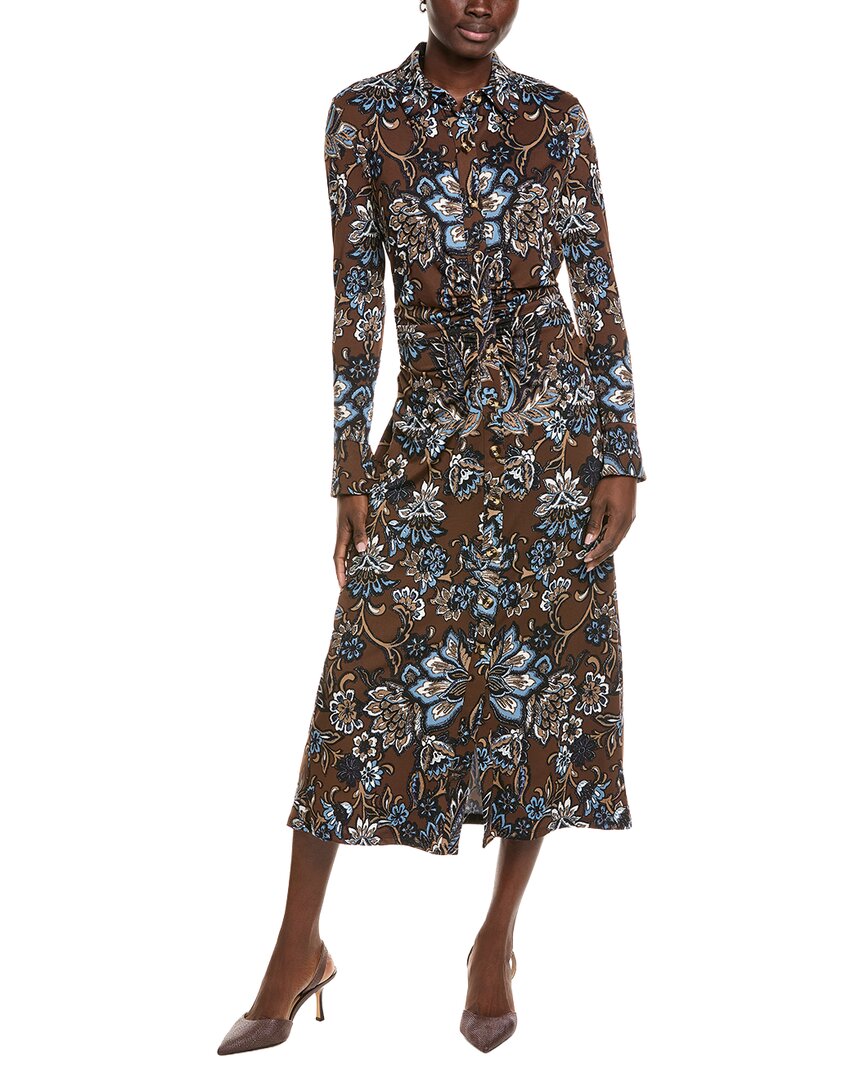 Julia Jordan Floral Print Long Sleeve Shirtdress In Brown