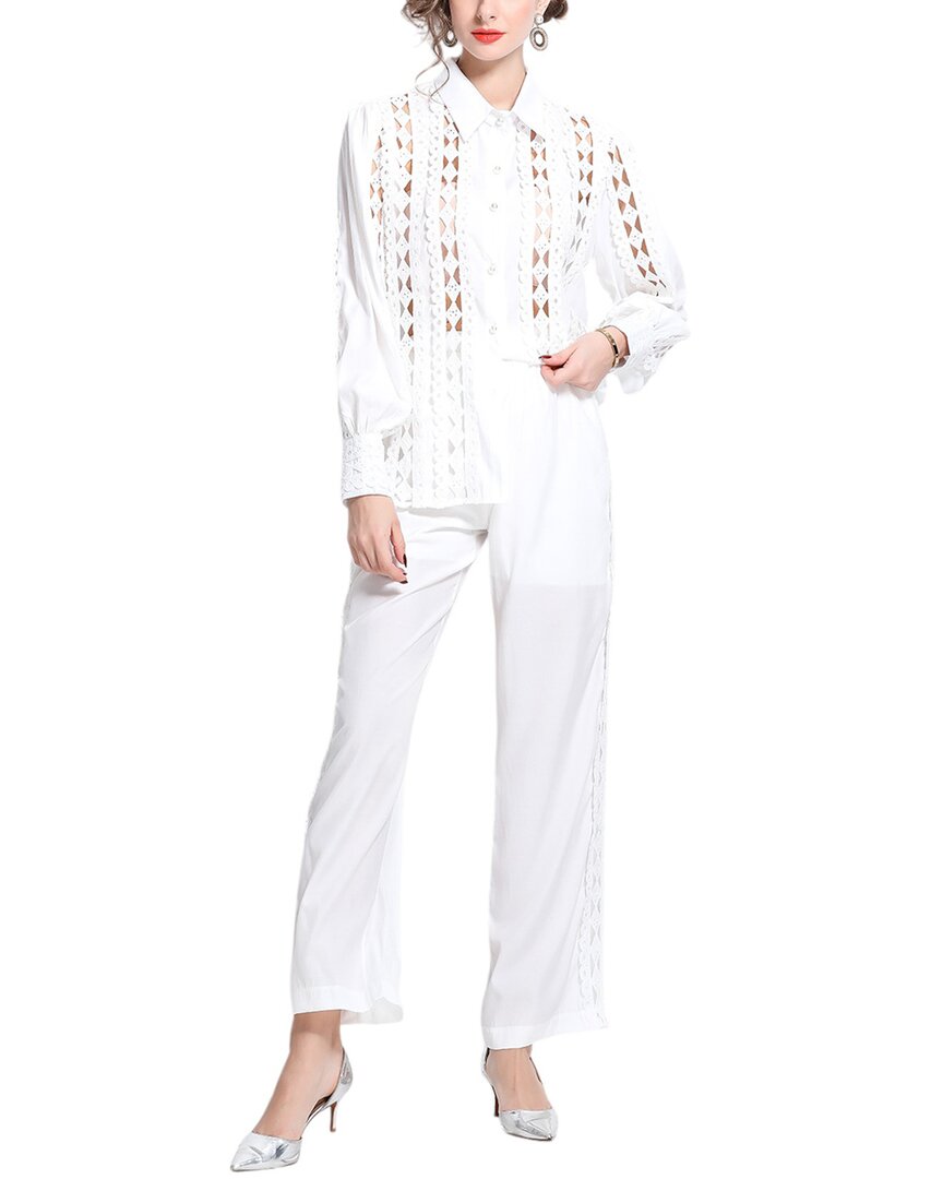 Kaimilan 2pc Blouse & Pant Set In White