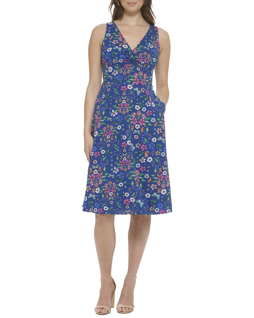 Kensie Printed Texture Woven Midi Dress In Blue
