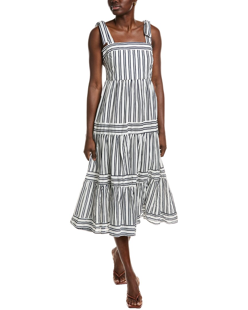 Ellen Tracy Tie Shoulder Cotton Tiered Sundress In Black