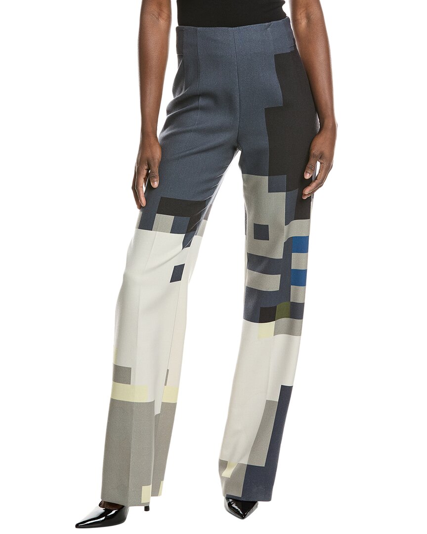 Akris Printed Straight-leg Wool Pants In Blue