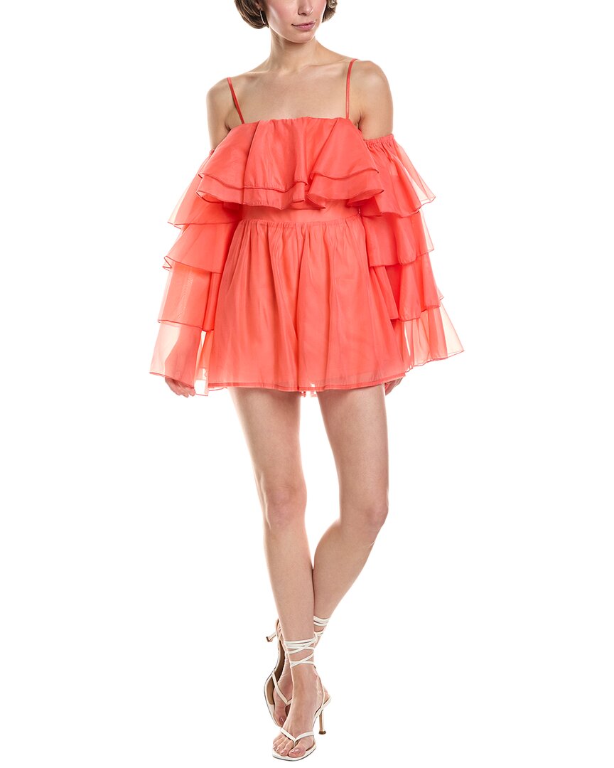 Marion Tiered Sleeve Romper In Orange