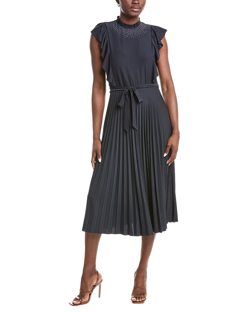 Sharagano Ruffle Midi Dress In Blue