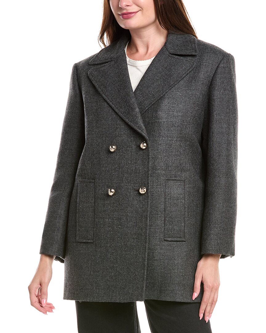 Sandro Woman Coat Lead Size 10 Virgin Wool In Gray
