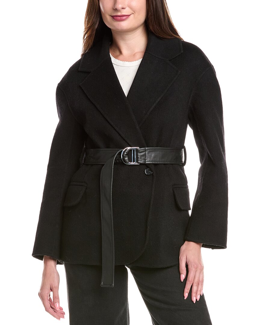 Maje Wool-blend Coat In Black