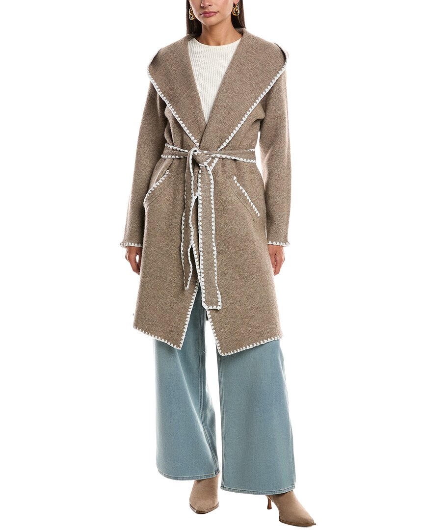 Stella + Lorenzo Long Hooded Coat In Brown