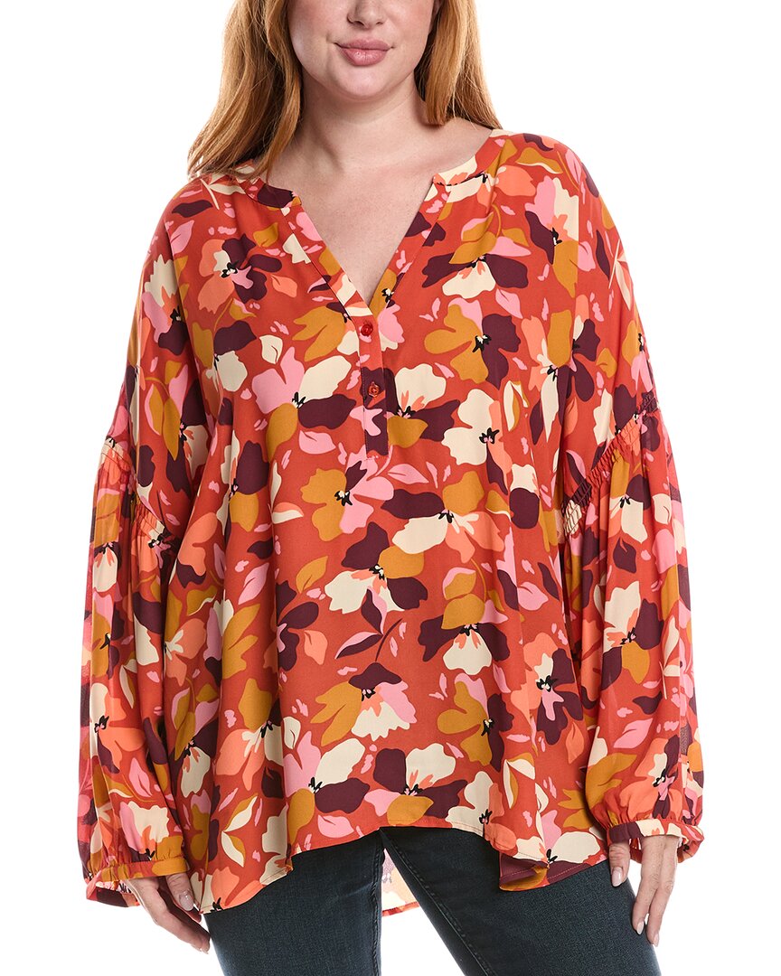 Nydj Plus Womens Solid Chiffon Blouse In Multi