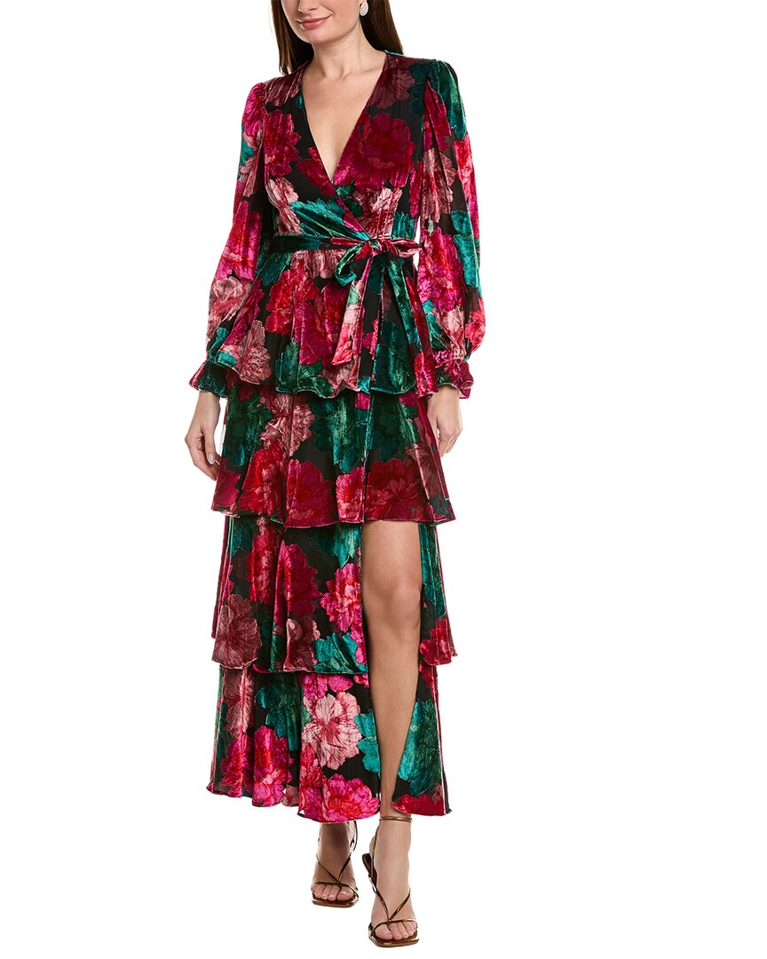 Hutch Wrap Ruffle Velvet Maxi Dress In Multi