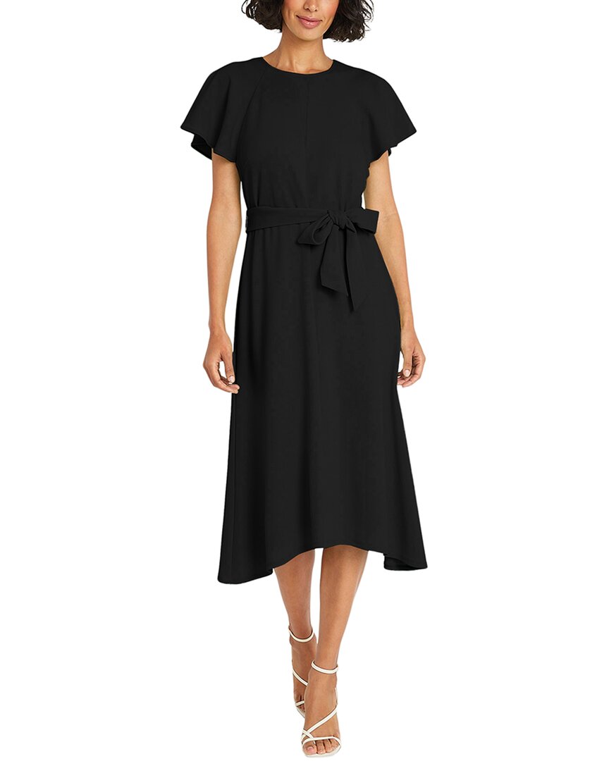 Maggy London Flutter Sleeve Tie Waist Midi Dress In Black