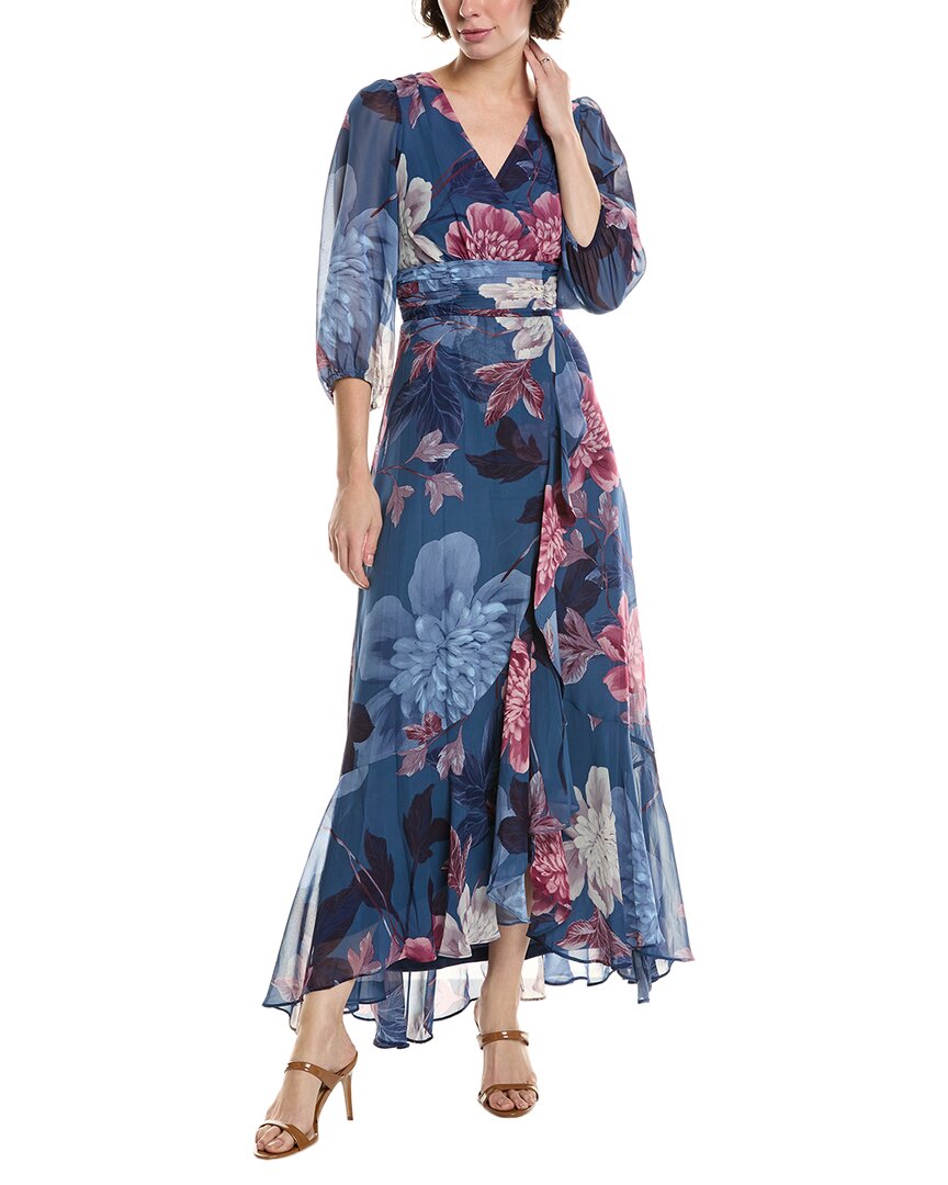 Maison Tara Chiffon Midi Dress In Blue