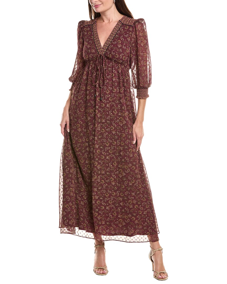 Maison Tara Eyelash Chiffon Maxi Dress In Brown