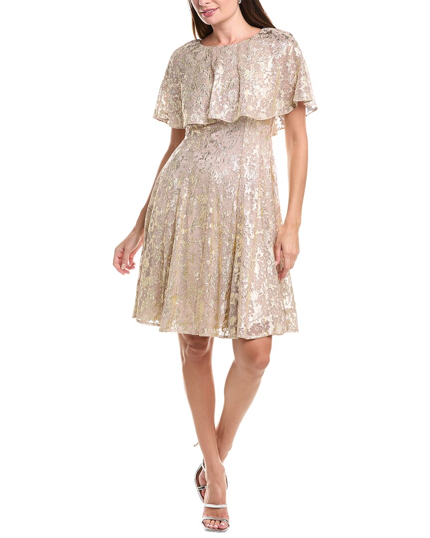 Maison Tara Foil Mesh Mini Dress In Neutral