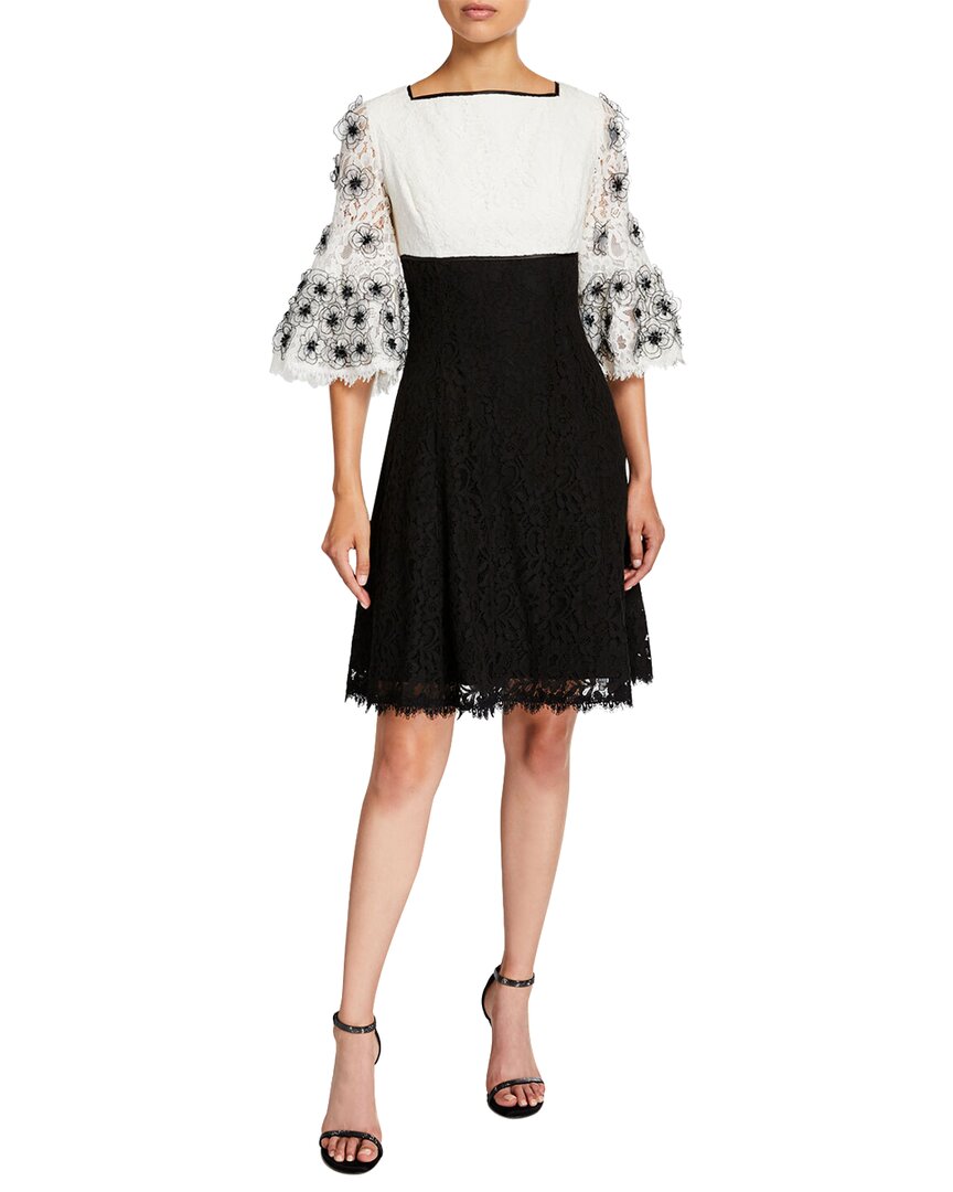Shani Colorblock Fit-&-flare Lace Dress With Floral Sleeve Applique