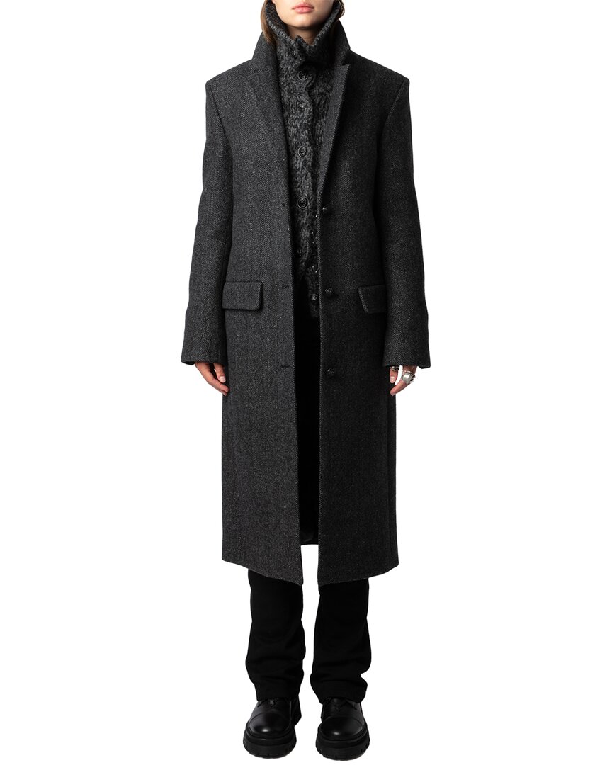 Zadig & Voltaire Mio Chevron Chine Wool-blend Coat In Black