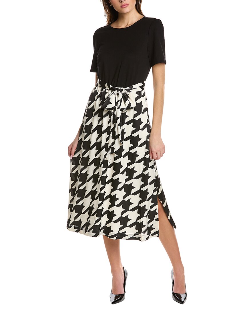 Anne Klein Houndstooth A-line Midi Dress In Black