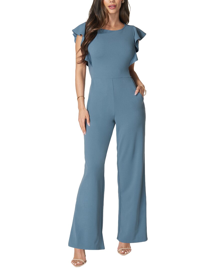 Bebe Flutter Sleeve Core Jumpsuit In Blue