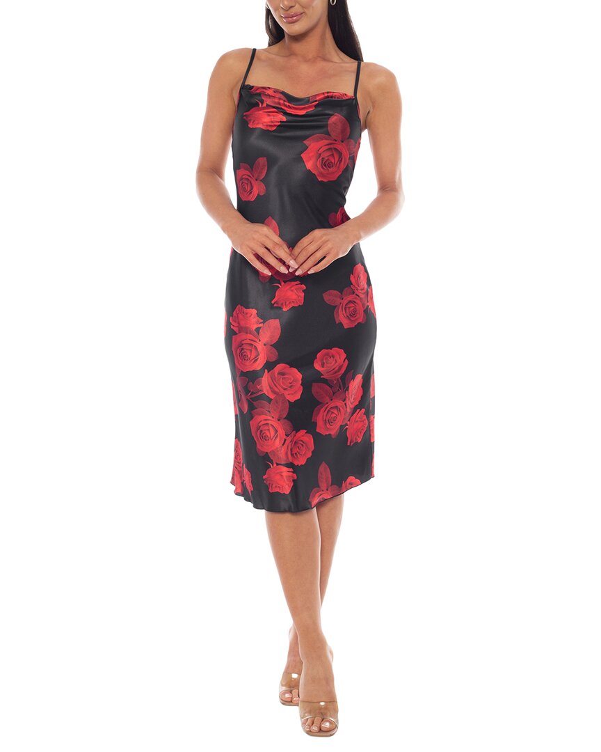 Bebe Printed Satin Bias Midi Dress In Black