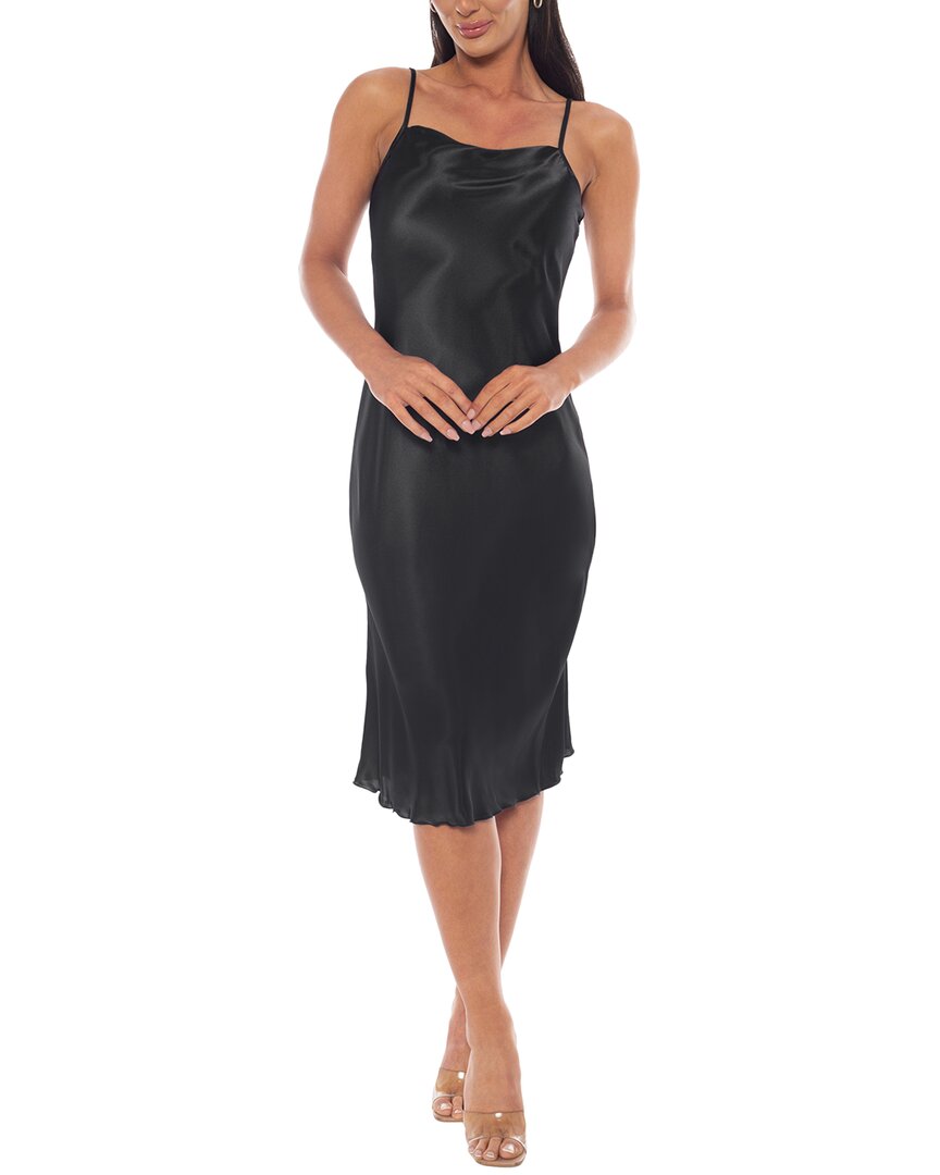 Bebe Satin Midi Dress With Lace Trim In Black