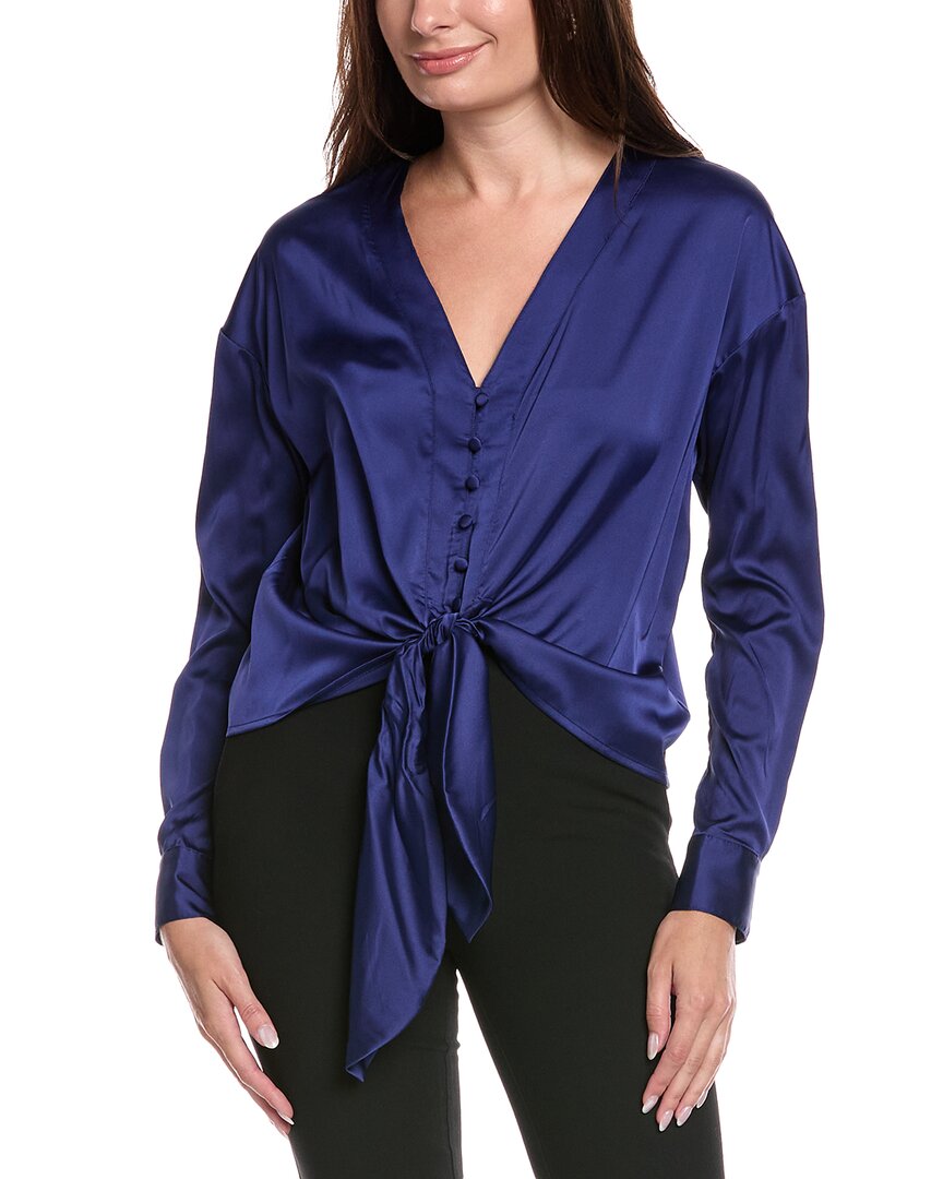 Hutch Kass Long Sleeve Tie Top In Navy In Purple