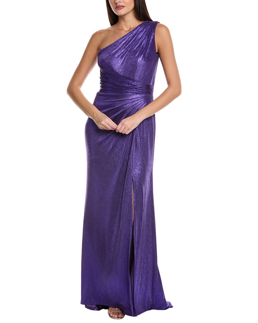 Tadashi Shoji One-shoulder Metallic Jersey Gown In Purple