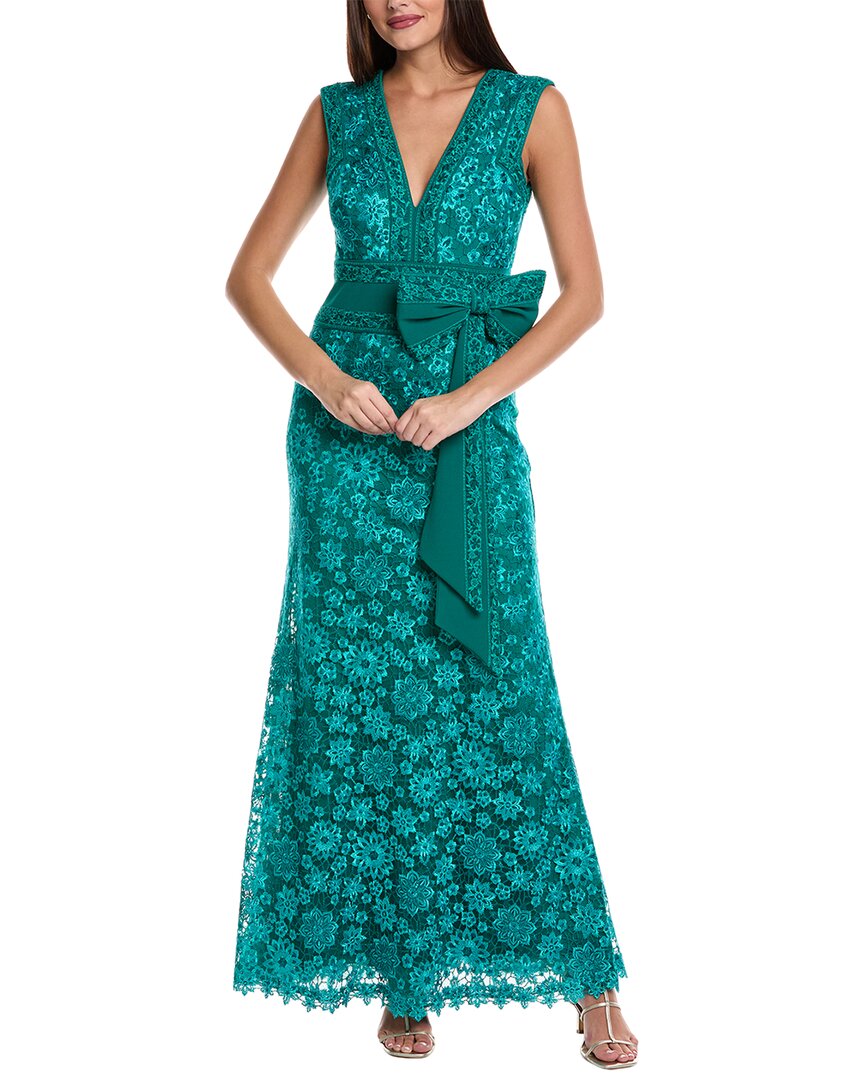 Tadashi Shoji Embroidered Lace Column Gown In Green