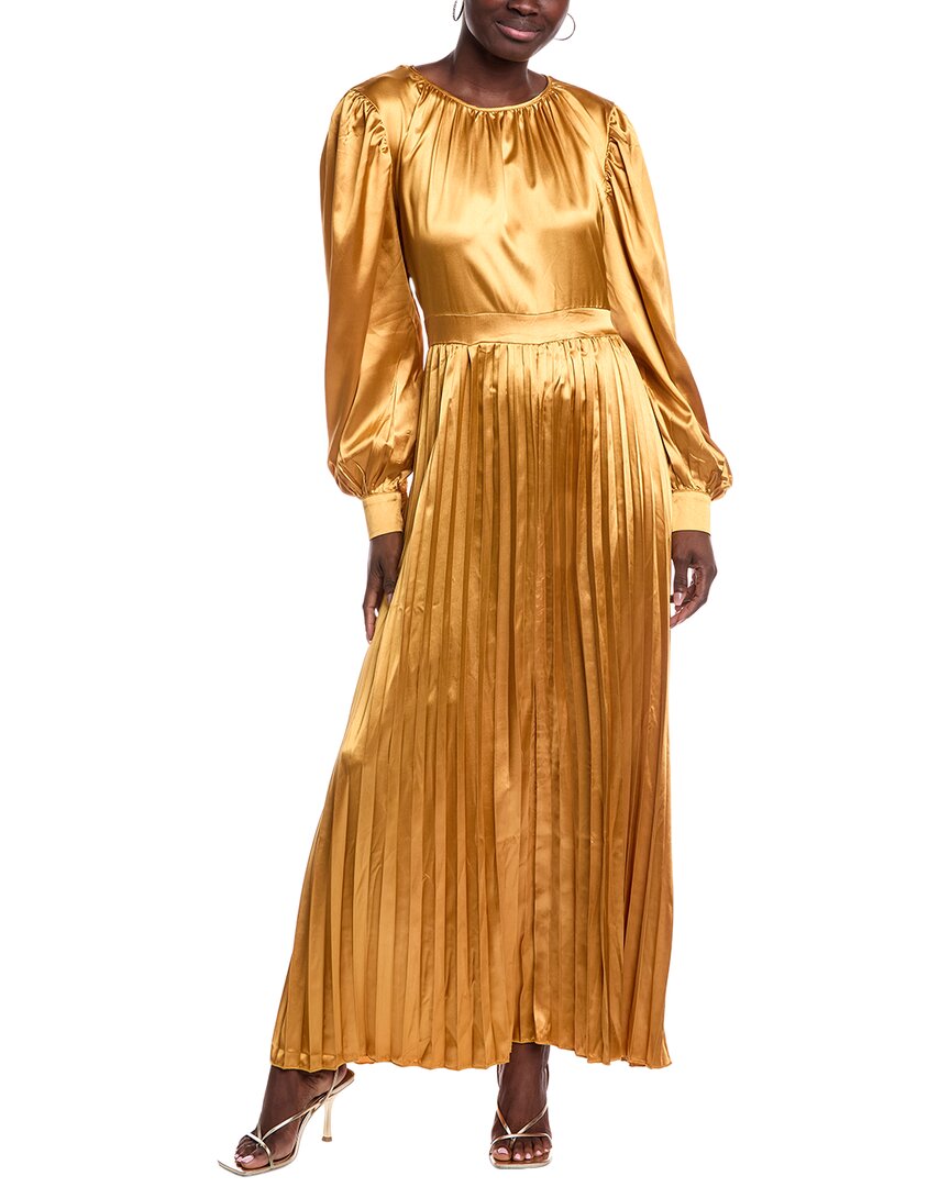 Jl Luxe Accordion Pleated Satin Maxi Dress In Yellow