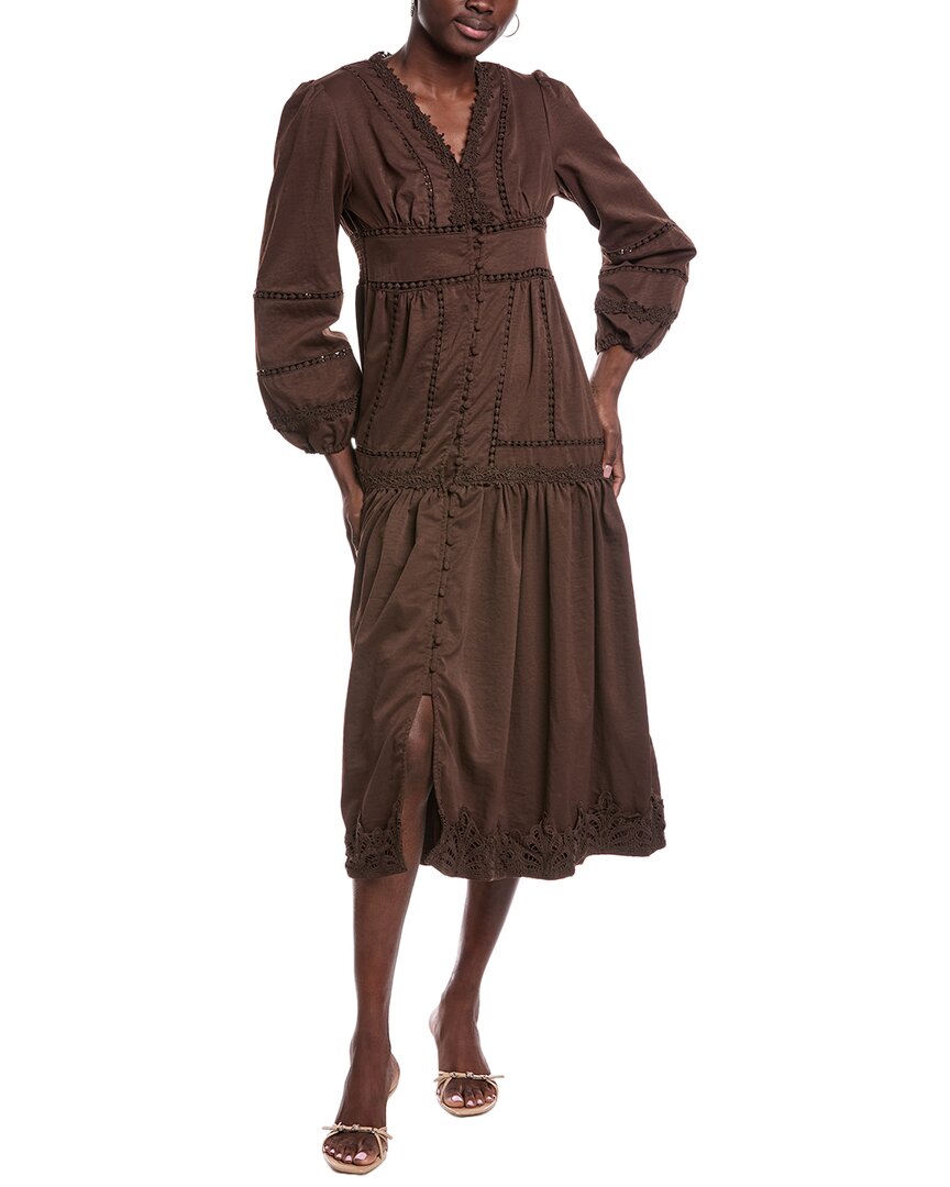Jl Luxe Balloon Sleeve Midi Dress In Brown