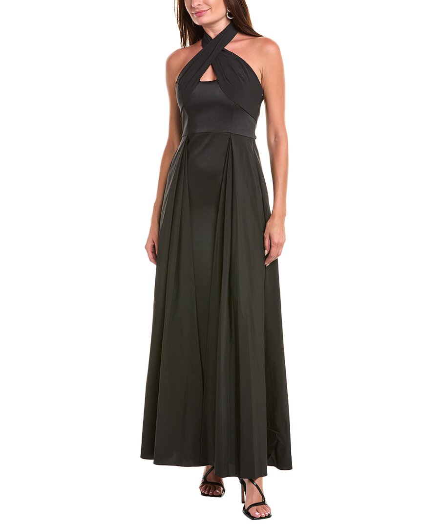 Aidan Mattox Crossover Halter Gown In Black