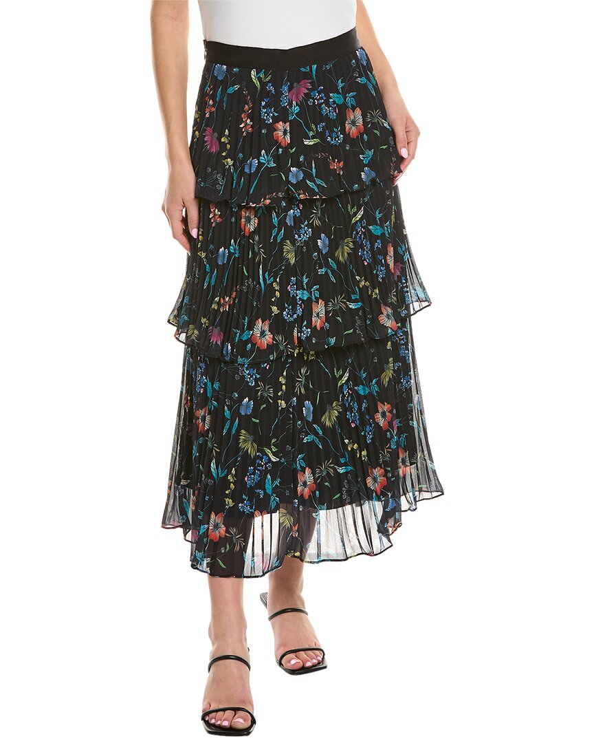 Shop Amur Louella Pleated Tiered Skirt In Black