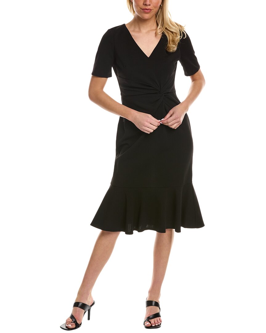 London Times Flounce Hem Twist Midi Dress In Black
