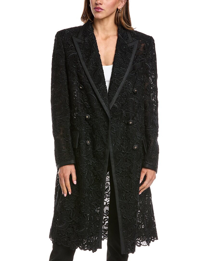 Dolce & Gabbana Silk-blend Lace Overcoat In Black