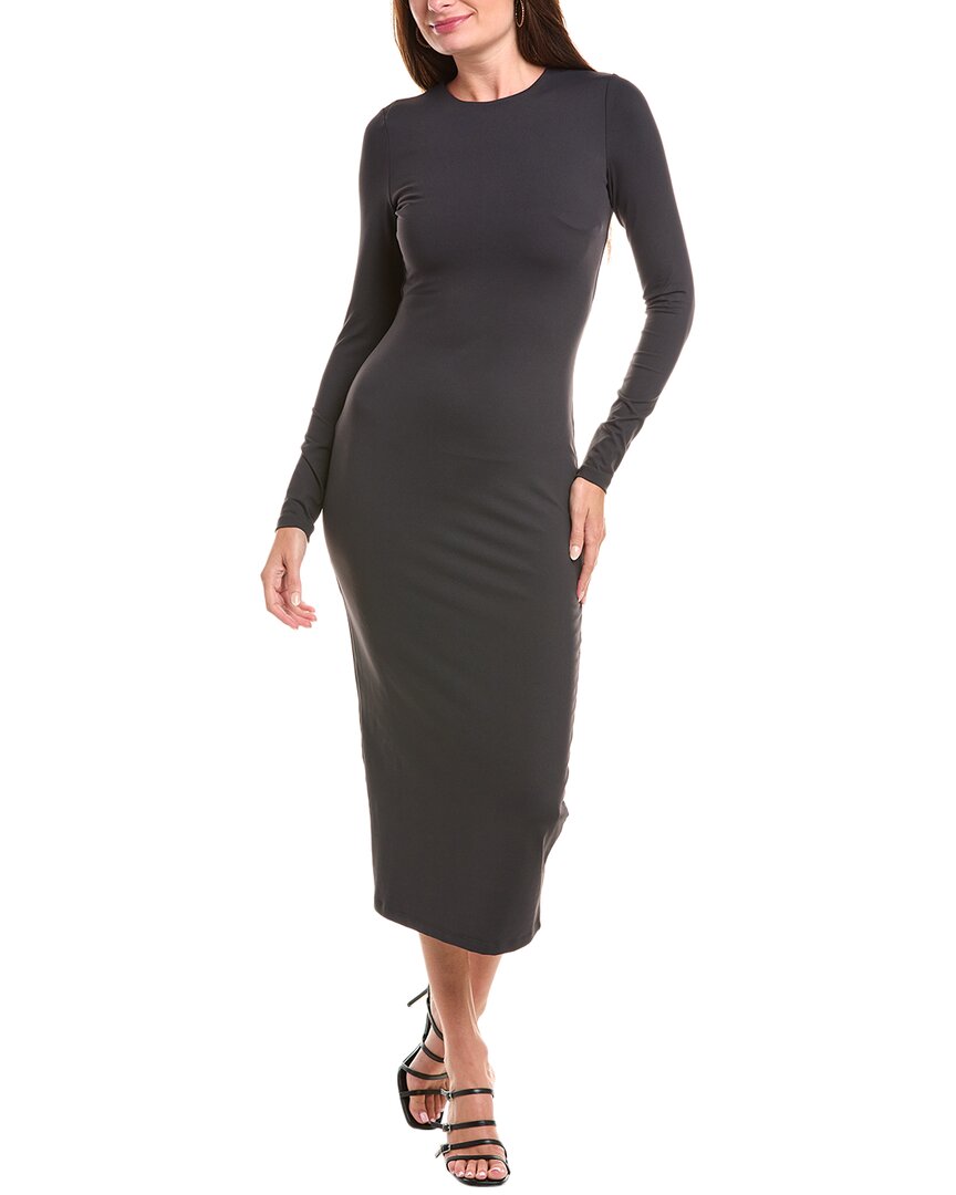 Susana Monaco Crewneck Long Sleeve Body-con Midi Dress In Black