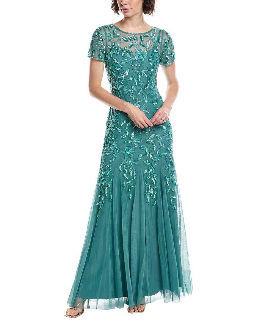 Adrianna Papell Bead & Sequin Maxi Dress In Green