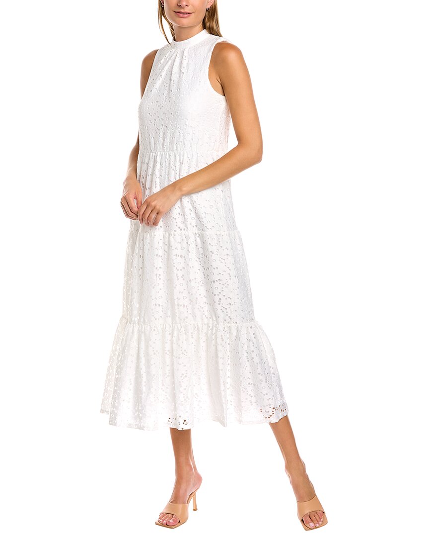 Donna Ricco Eyelet Midi Dress In White