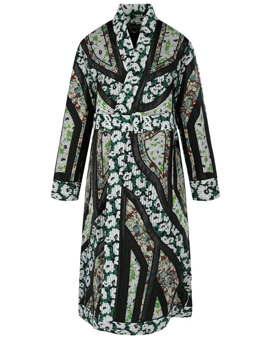 Stella Mccartney Striped Print Belted Coat In Black