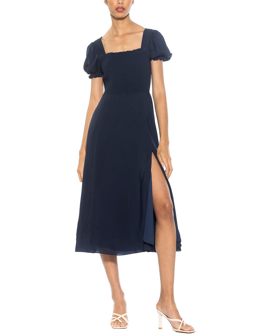 Alexia Admor Iris Smocked Short Sleeve Midi Dress In Blue