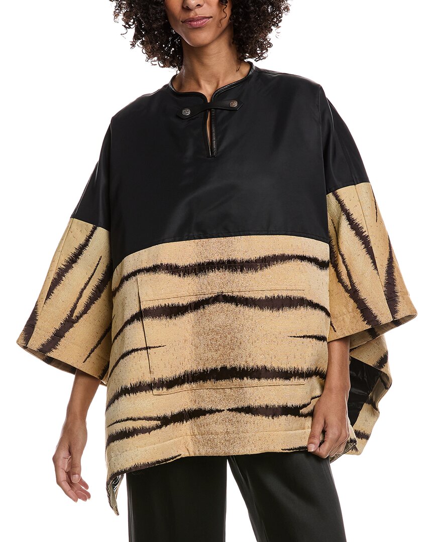 Valentino Jacquard Wool-blend Down Poncho In Black