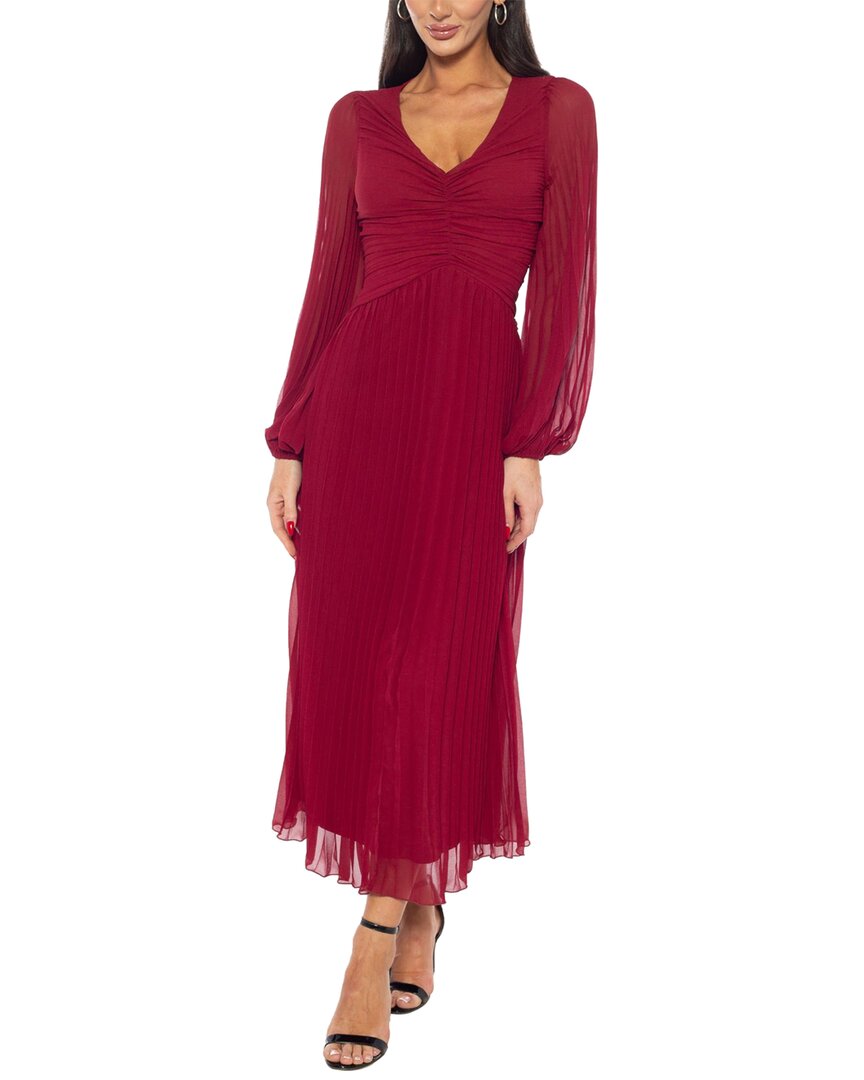 Marina Blouson Long Sleeve Midi Dress In Red