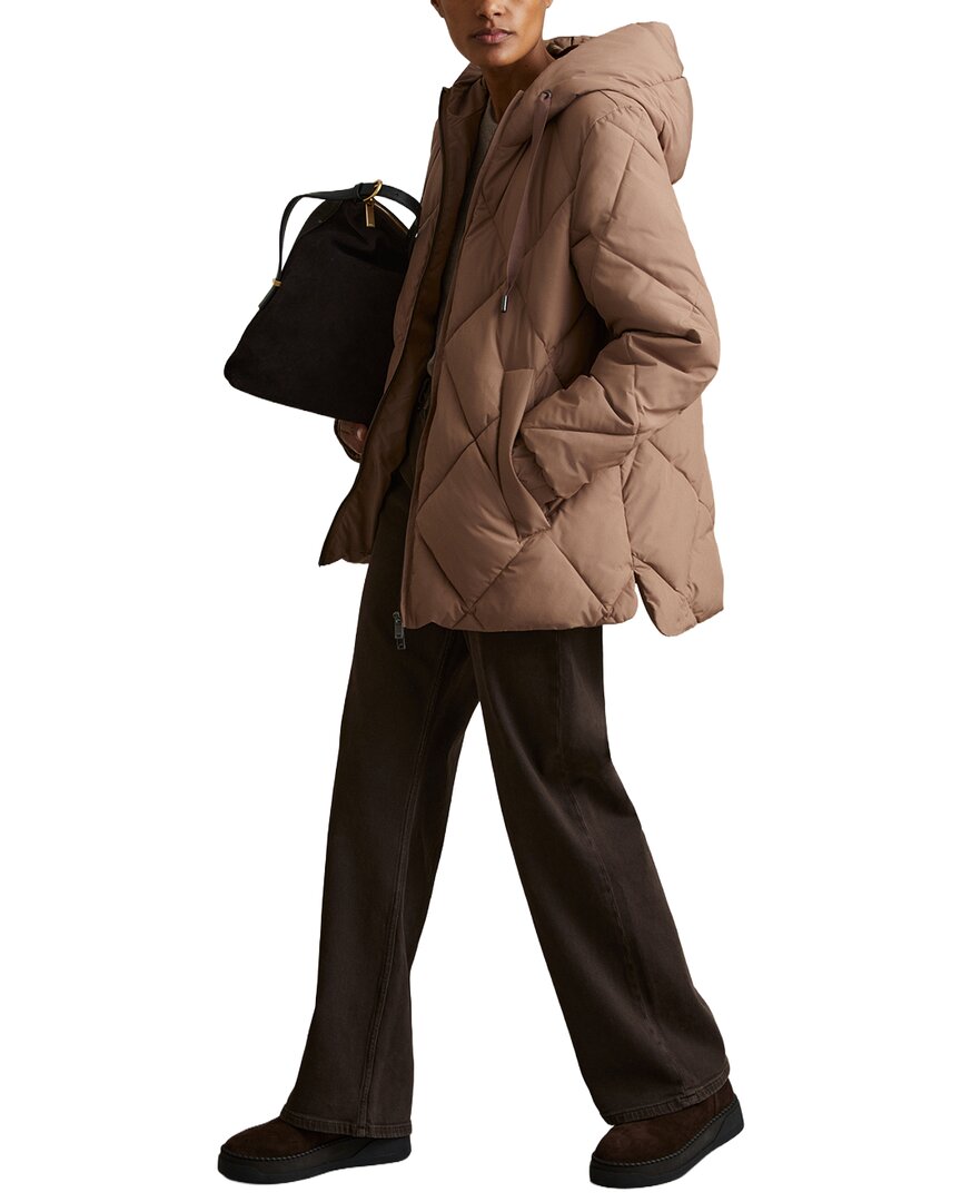 Reiss Mink Neutral Quilted Puffer Coat In Brown