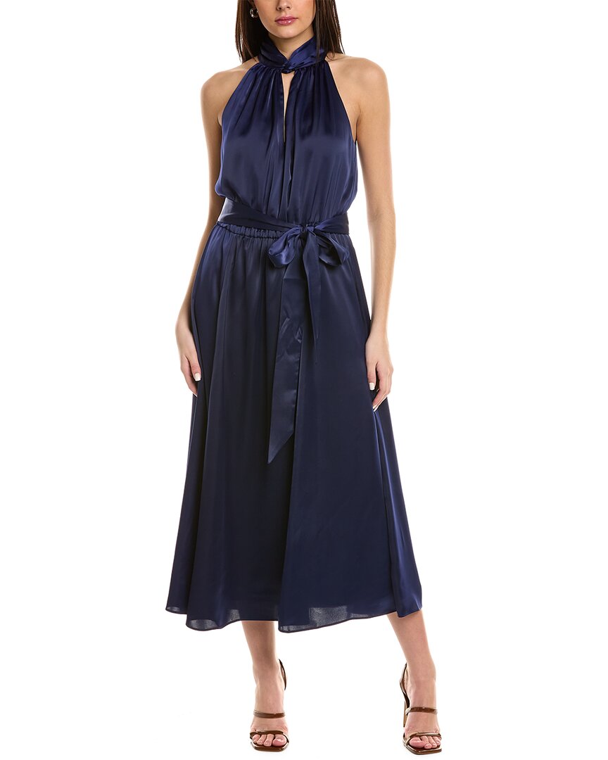 Anne Klein Twist Neck Halter Satin Dress In Distant Mountain | ModeSens