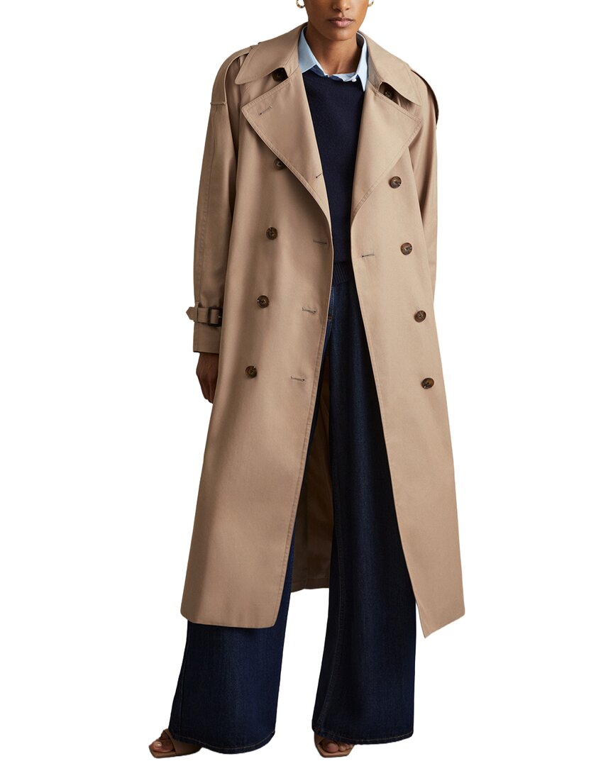 Reiss Camel Double Breasted Belted Trench Coat In Neutral
