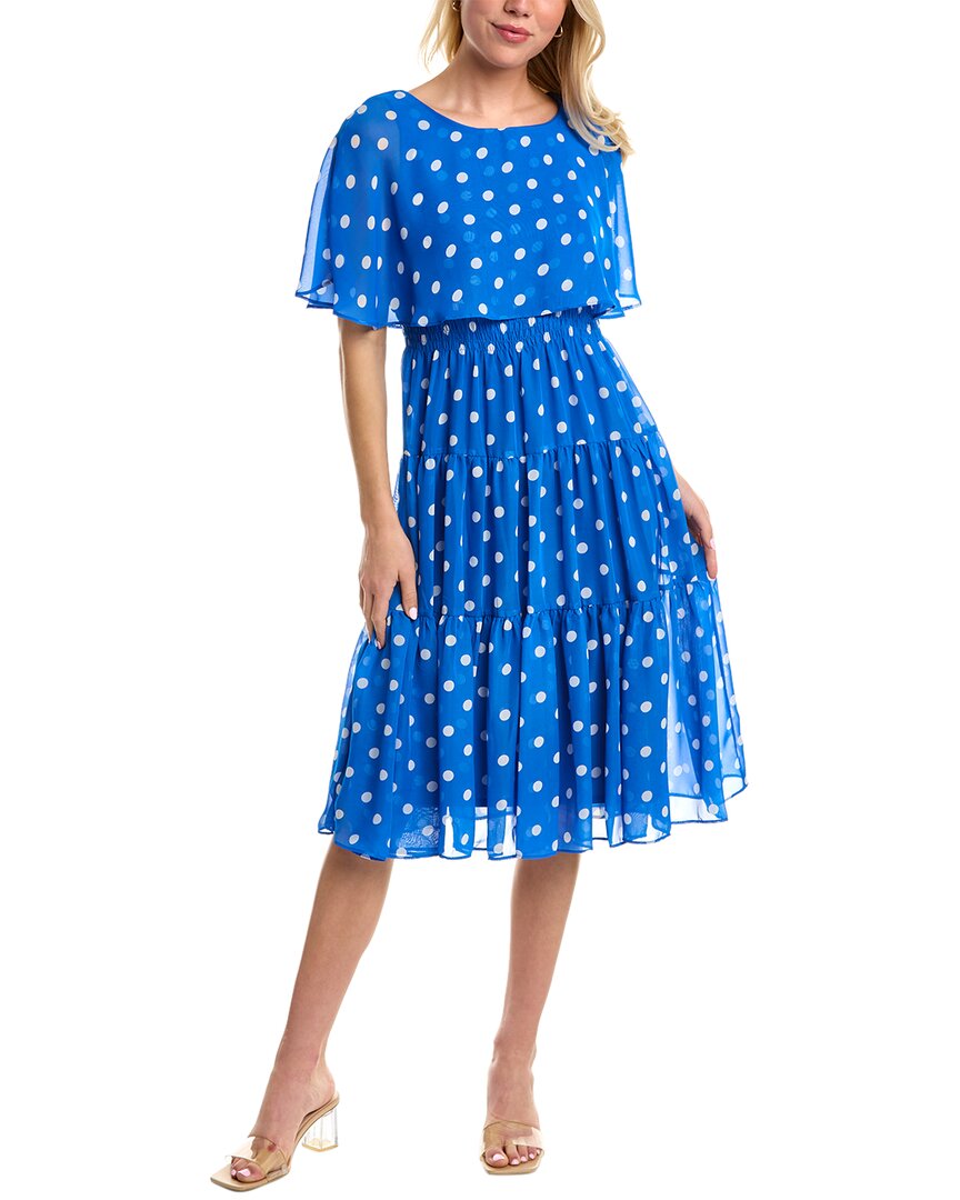 Maison Tara Polka Dot Midi Dress In Blue | ModeSens