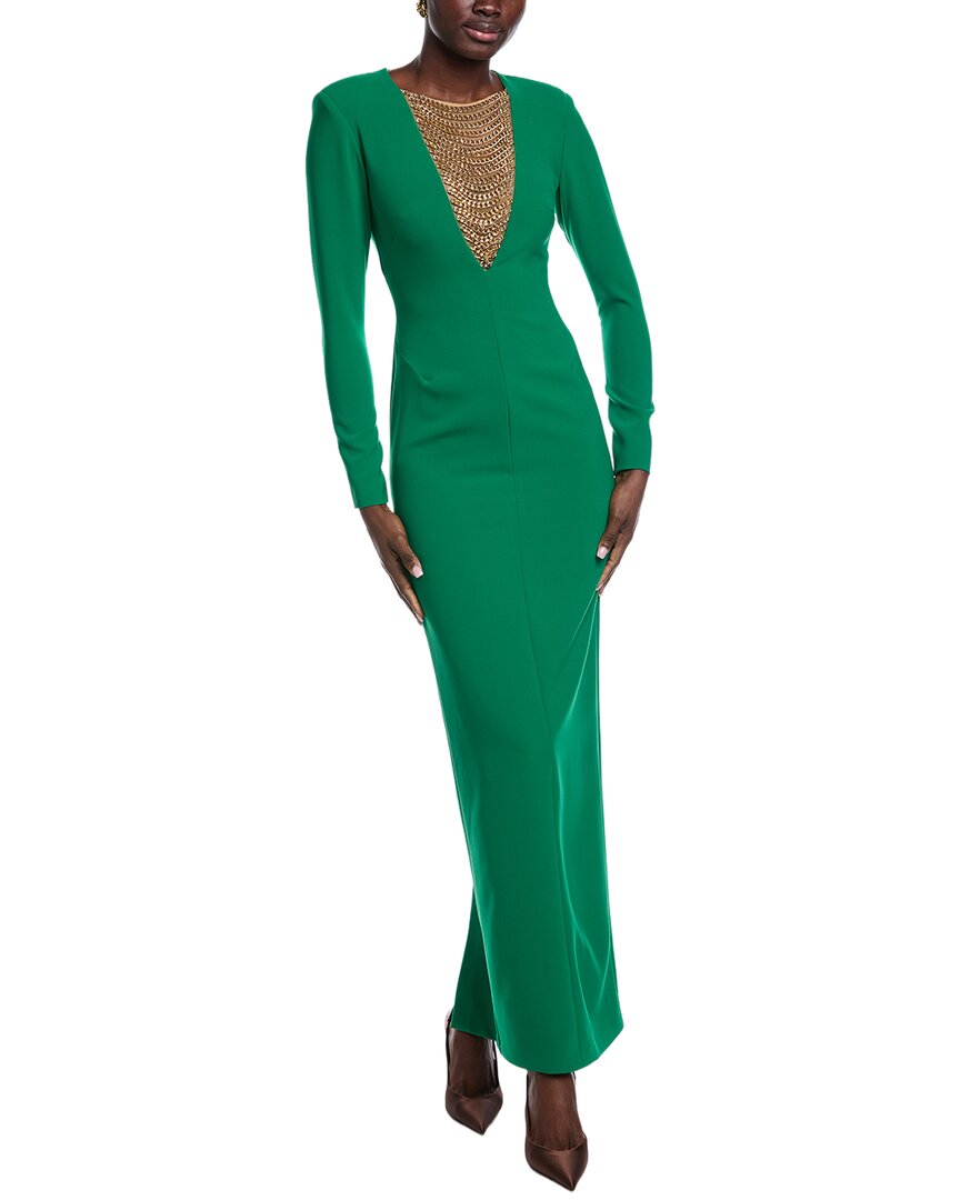 Carla Ruiz Chain Bib Maxi Dress In Green